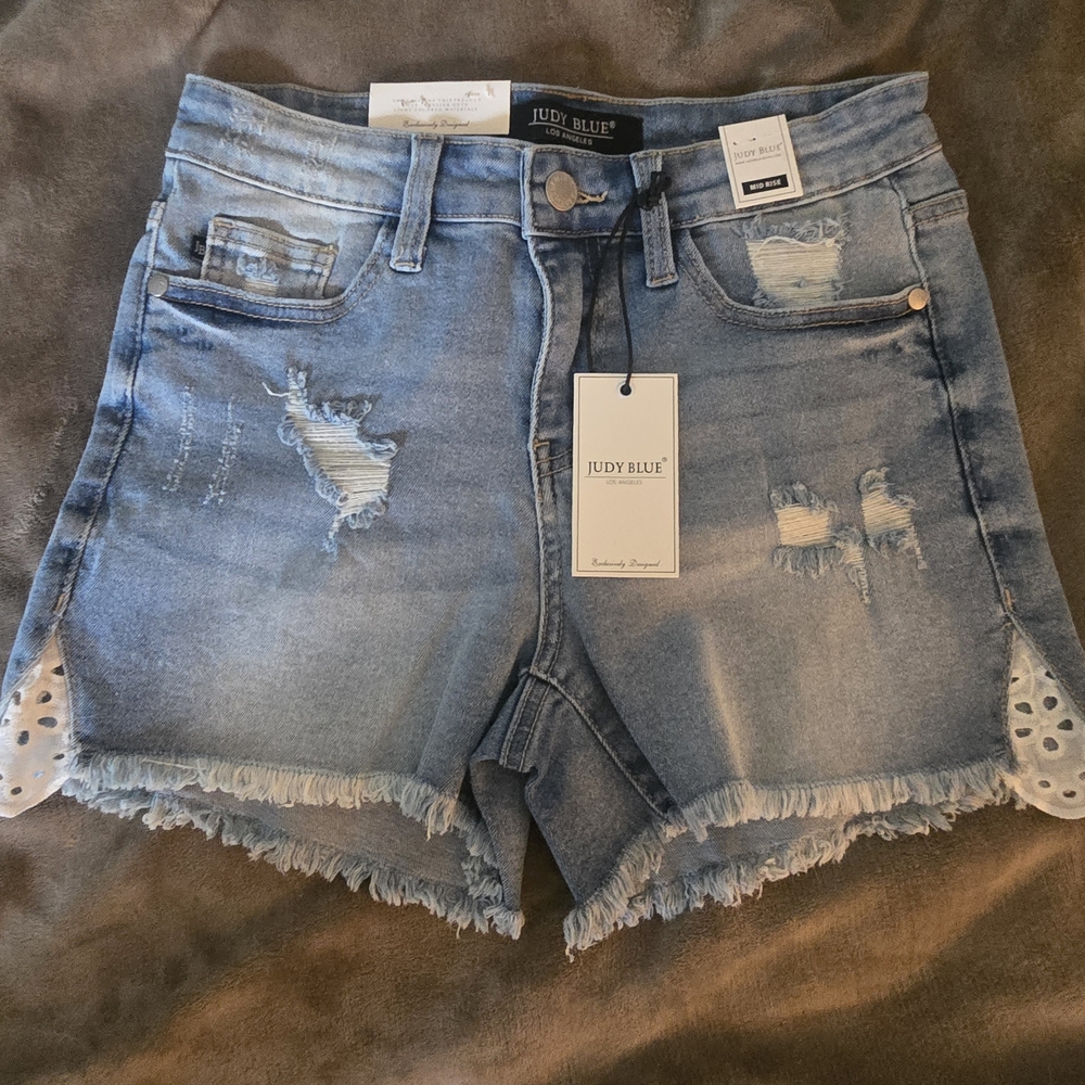 Judy Blue Distressed Blue Jean Shorts Frayed Edge